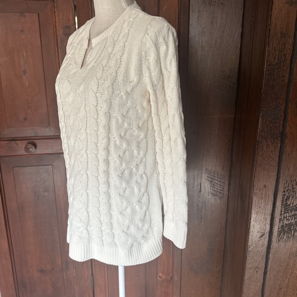 J Jill Womens Chenille Sweater Small Petite Cream Cable Knit V Neck Tunic EUC - Picture 4 of 7